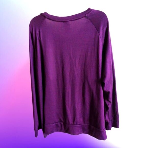 SECRET TREASUR TOP /TUNIC RELAXWARE EMBROIDERED  L SLV "COFFEE & CHILL" 22W/24W - Picture 2 of 2